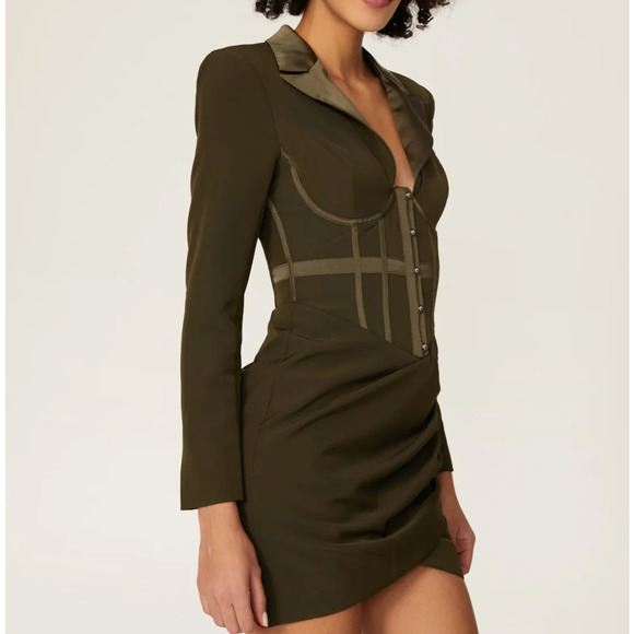 Lavish Alice Olive Green Corst Mini Dress Size 2 Designer Cocktail Bodycon $230 - Picture 5 of 10